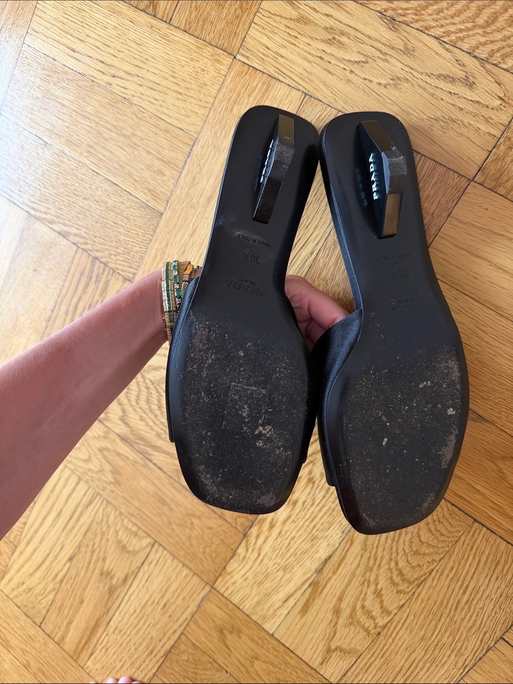Prada Black Satin Open-Toe Slide Mules - Picture 3 of 6